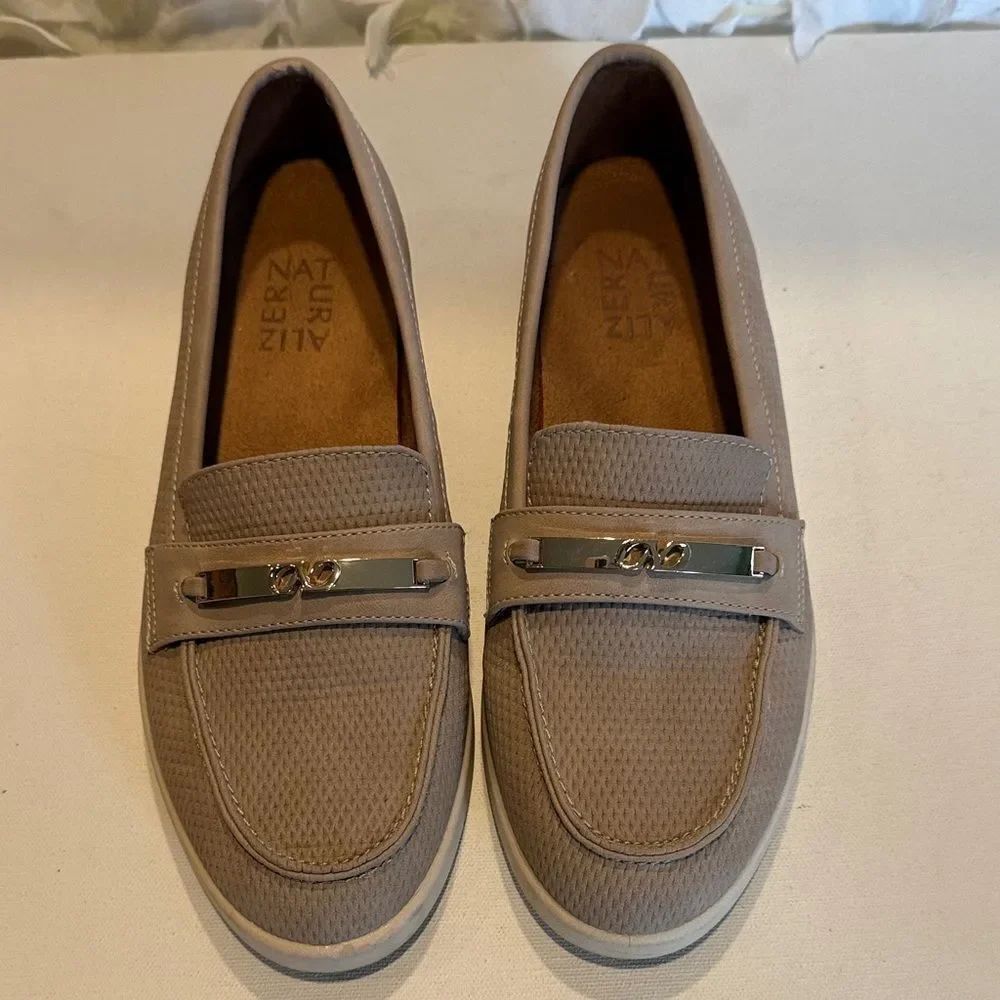 Naturalizer Taupe-Brown Slip-On Loafers with Metal Bit